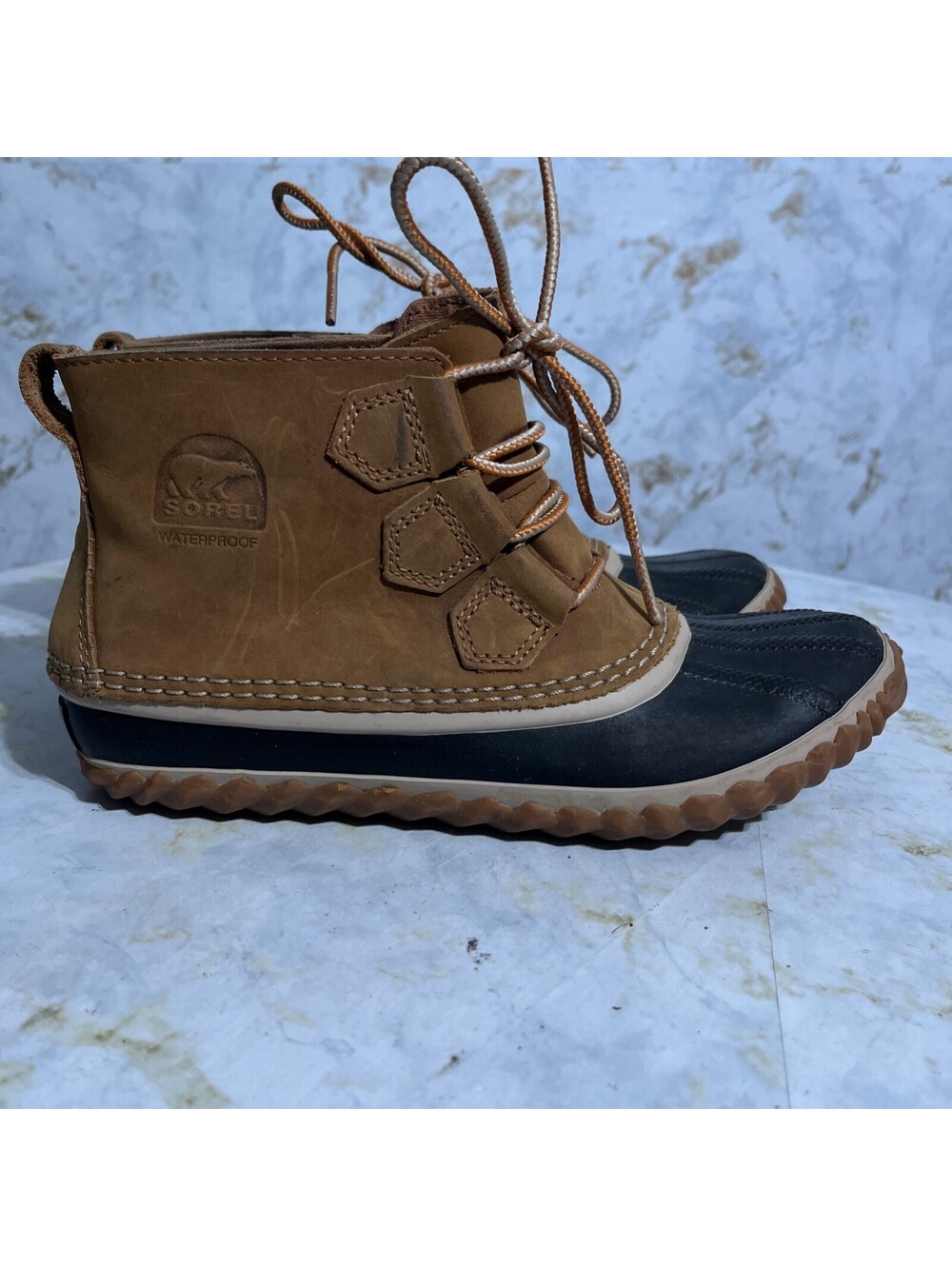 Sorel Out N About Womens Size 6.5 Shoes Brown Leather Lace Up Comfort Duck Boots